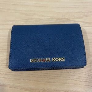 Michael Kors Navy Card Case with Gold Logo